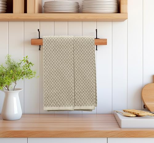 COTTON CRAFT Amazing Kitchen Towel - 12 Pack 100% Cotton Waffle Terry Towel | Beige - 16x28 inch Euro Café Waffle Weave Dish Towels - Soft Absorbent Quick Dry Low Lint Reusable Pantry Bar Cleaning Cloth - color: Beige, size: 12 Pack
