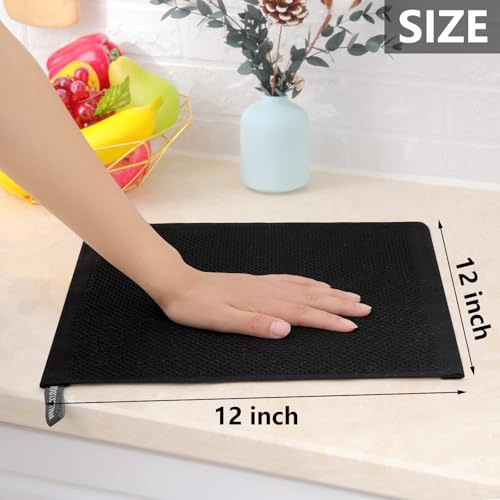 Homaxy 100% Cotton Waffle Weave Kitchen Dish Cloths, 9-Pack, Black | Ultra Soft Absorbent Dish Towels, Quick Drying Dish Rags with Hanging Loop, 12 x 12 Inches - color: Black, size: 12 x 12 - 9 Pack