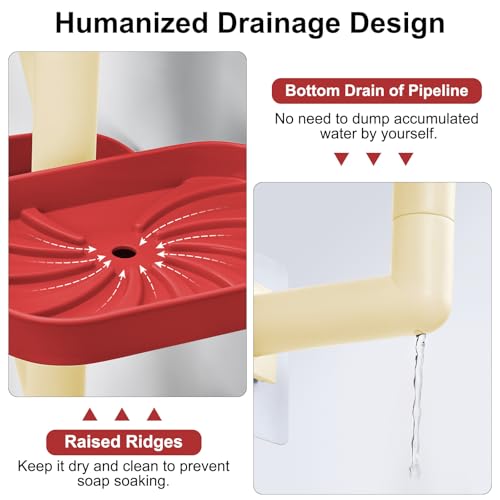 Soap Holder Four Layer Wall Mounted NO-Drilling Rotatable Self-draining Removable Soap Dish for Shower Bathroom Tray,Self Draining Sponge Holder,Razor Holder (Red/Ecru) - color: Red/Ecru
