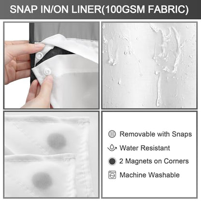 No Hook Shower Curtain with Liner Set Hotel Waffle Curtain Black 48W X 75L | Washable Snap in Fabric Liner, Mesh Top Window, Waffle Hotel Style Shower Curtain Set - color: Black, size: Small Stall 48"W x 75"L