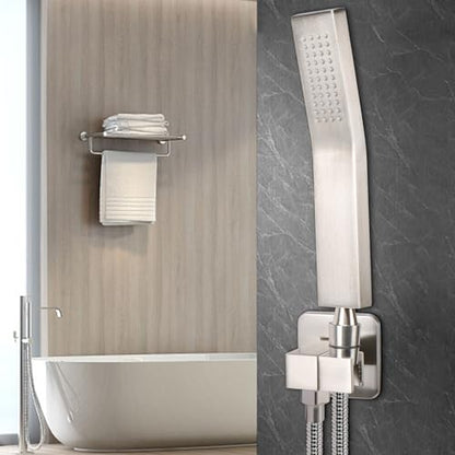 NearMoon Hand Held Shower Head, Luxury High Pressure Shower Kit with Wall Connector and Hose Set, for Bathroom Showering System Contemporary Square Style (Brushed Nickel) - color: Brushed Nickel