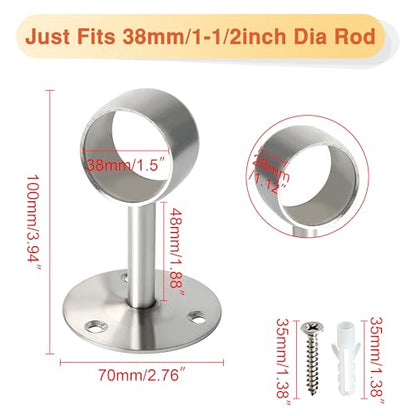 Alise Curtain Rod Holder Bracket 38mm Dia,Closet Rod Holders Wall Mount | Ceiling Mounted Curtain Rod Flange Brackets,Ceiling Curtain Rods Brackets for Bathroom Curtain,Stainless Steel Brushed,4 Pcs - color: Brushed Nickel, size: 38mm/1-1/2 Inch Dia.
