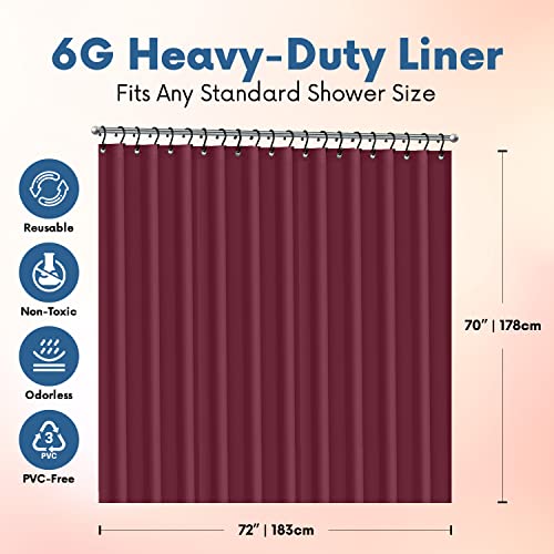 No Smell Shower Curtain Liner 72x72 Burgundy - PEVA Plastic Shower Curtain for Bathroom, PVC-Free Waterproof Burgundy Shower Liner with Metal Grommets and Magnet-Weighted Bottom Hem - Washable Liner - color: Burgundy