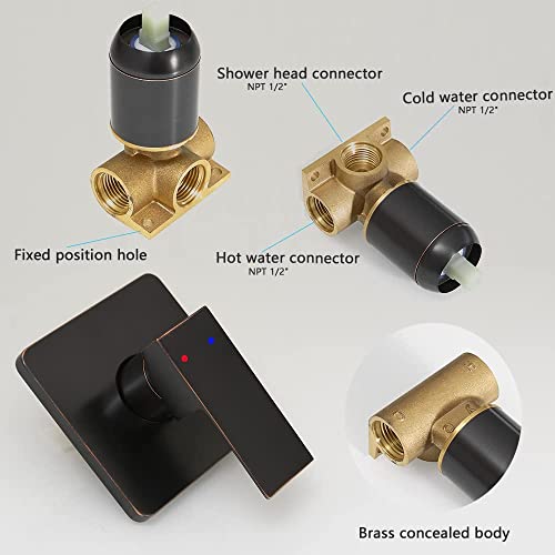 Oil Rubbed Bronze Shower Faucet Set, Single Function Shower Trim Kit with Rough-in Valve, Square Rain Shower Head System Included Extra Long Shower Arm for Bathroom - color: Oil Rubbed Bronze, style: Shower Faucet