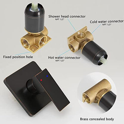 Oil Rubbed Bronze Shower Faucet Set, Single Function Shower Trim Kit with Rough-in Valve, Square Rain Shower Head System Included Extra Long Shower Arm for Bathroom - color: Oil Rubbed Bronze, style: Shower Faucet