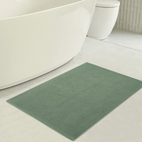 American Soft Linen Bath Rug, 17 in 24 in 100% Cotton Bath Mats Rugs for Bathroom, Slip Reducer Washable Shaggy Form Area Rugs, Sage Green Bath Rug - color: Sage Green, style: 17x24" Cotton Bath Mat