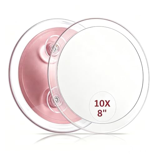 SANTOO Large 8 Inch Round Magnifying Mirror with 3 Suction Cups for Easy Mounting (10X Magnification) - Perfect for Detailed Grooming and Travel - color: 10x