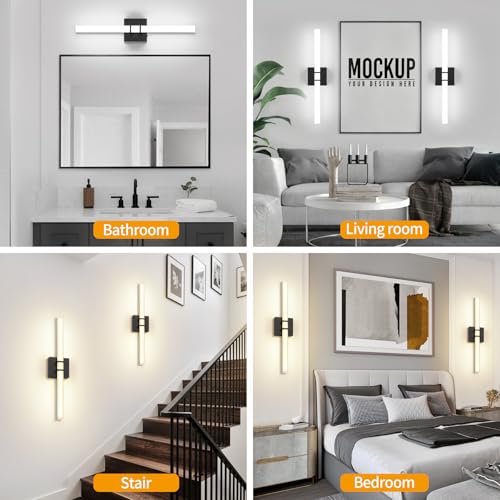 Modern Black Vanity Light Bar 24 Inch, 16W 5CCT Dimmable Bathroom Light Fixtures LED Wall Lighting Fixture - color: Black, size: 24 inch