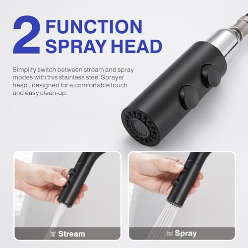 Bathroom Faucet with Sprayer, Matte Black Single Hole with Pop-Up Drain | Kablle Single Handle Pull Out 1 or 3 Hole Laundry Bar Basin Faucet with Deck Plate, KBL-7002B-CL - color: Matte Black