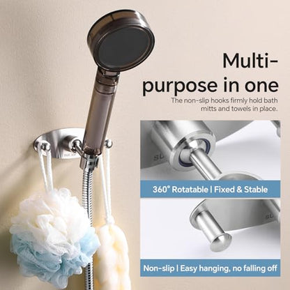 Handheld Shower Head Holder, Shower Head Holder, Handheld Shower Head Holder with 2 Non-Slip Hooks, Stainless Steel Wall Mount Shower Bracket for Bathroom(Oval Shape)