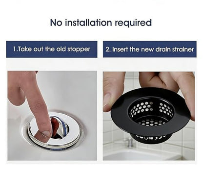 2Pcs Polished Silver Shiny Drain Strainer - Fits 1.25"-1.60" Hole | Stainless Steel Hair Catcher for Bathroom/Bathtub/Laundry/RV Sink - color: Black