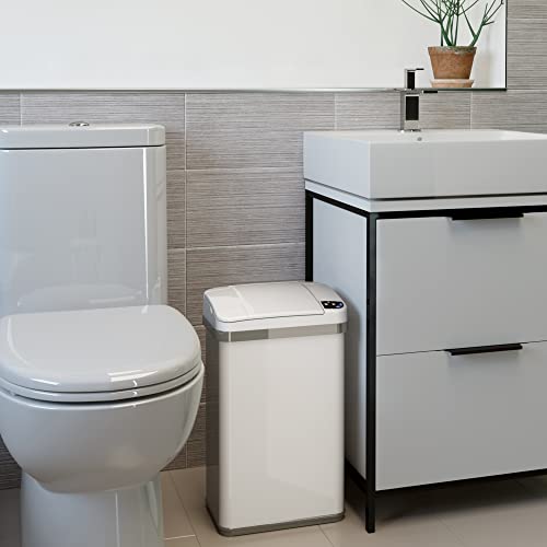 iTouchless 4 Gallon Bathroom Trash Can with Odor Control, Automatic Motion Sensor Bin, Soft-Close Stainless Steel, Slim Wastebasket for Narrow Spaces, White - color: Chalk White, 4 Gal