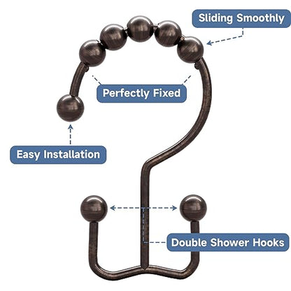 Titanker Shower Curtain Hooks Rings, Rust Resistant Metal Double Glide Shower Hooks Rings for Bathroom Shower Rods Curtains, Set of 24 Hooks - Bronze - color: Bronze--24pack, style: Modern