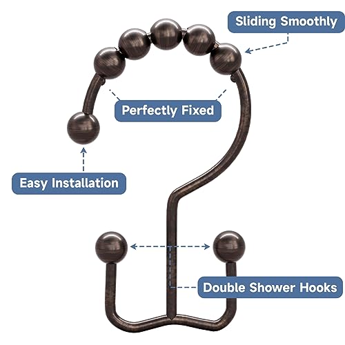 Titanker Shower Curtain Hooks Rings, Rust-Resistant Metal Double Glide Shower Hooks for Bathroom Shower Rods Curtains, Set of 12 Hooks - Bronze - color: Bronze, style: Modern