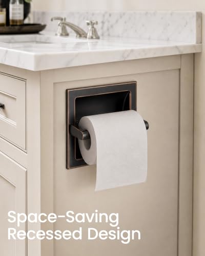 Recessed Toilet Paper Holder Oil-Rubbed Bronze in-Wall, 304 Stainless Steel | Inset Toilet Paper Holder, Spring-Free Pivoting Arm, Space-Saving Flush Mount, Fits Rolls up to 6 in - color: Oil-rubbed Bronze