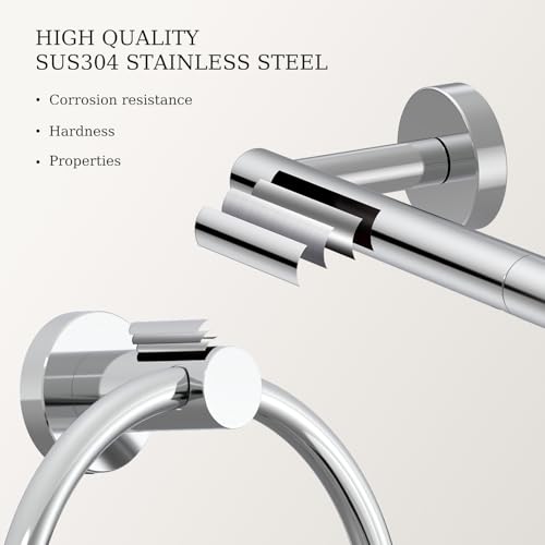 Toilet Paper Holder & Towel Holder, Bathroom Hardware Set-SUS304 Stainless Steel Double Post Pivoting Tissue Roll Holder and Hand Towel Ring Set for Bathroom, RV, Chrome - color: Chrome