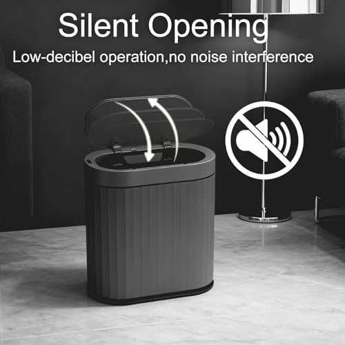 ELPHECO Bathroom Trash Can with Automatic Lid, 2 Gallon, Cement Grey Black | Motion Sensor Garbage Can, IPX5 Waterproof Slim Plastic Wastebasket, Smart Trash Bin for Bedroom, Bathroom and Office - color: Cement Grey Black