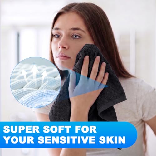 100% Cotton Wash Cloth, 12x12 Inch, 6 Pack, Black | Highly Absorbent, Soft Feel Fingertip Towels, Machine Washable, For Bathroom, Gym, Hotel, Spa and Kitchen