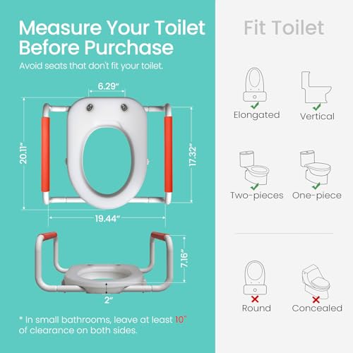 R&T Toilet Seat Riser 2" Raised Seat with Removable Padded Handles Fit for Elongated Toilets - color: Orange