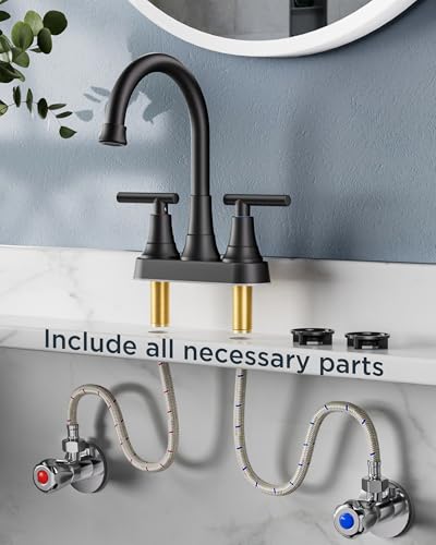 FORIOUS Matte Black Bathroom Faucet 3 Hole Vanity 2 Pack Commercial Faucet | 3 Hole Black Sink Faucet Bathroom Widespread, 2 Handle 8 Inch Black Faucet Bathroom with 360 ° Spout for Wholesale Renovation - color: Matte Black × 2