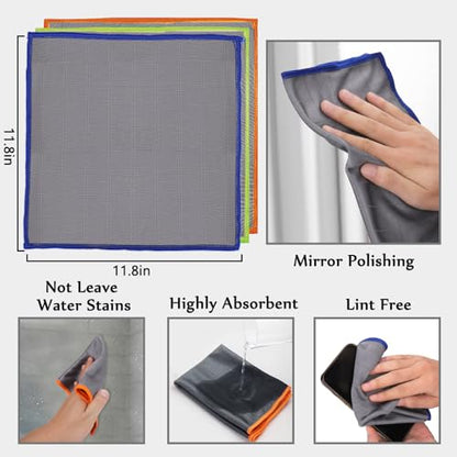 Microfiber Glass Cleaning Cloths,Lint Freel,11.8"×11.8in,3 Pack | Streak Free Miracle Cleaning Cloth,Reusable Cleaner Towels for Kitchen,Windows,Stainless Steel,Mirror,Glasses,Car Windshields - color: Multicolor