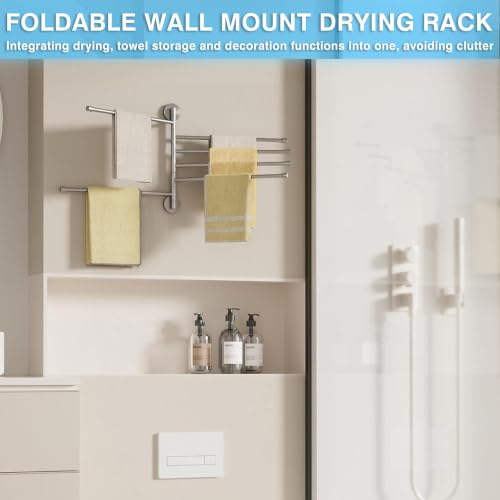 Alise Swivel Towel Rack 13.9", 6 Arm Swing Out Towel Bar, Brushed Nickel | Space Saving Swing Arm Towel Rack for Bathroom Kitchen, 180° Rotating, SUS304 Stainless Steel - color: Brushed Nickel, size: 6-Bars