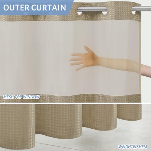 Furlinic Stall Shower Curtain No Hook with Snap in Liner,Waffle Weave Waterproof Bathroom Curtains with See Through Top Window & Weighted Magnets,Beige,36x72 Inch - color: Beige, size: 36"W x 72"L (Pack of 1)