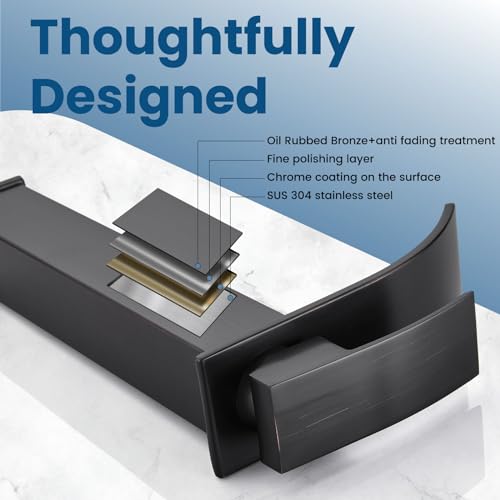 Airuida Vessel Sink Faucet, Oil Bronze Tall Waterfall Bathroom Faucet | Single Handle,Tall Bathroom Faucet 1 Hole,Vanity Faucet,without Drain,Bowl Bathroom Faucet - color: Oil Rubbed Bronze