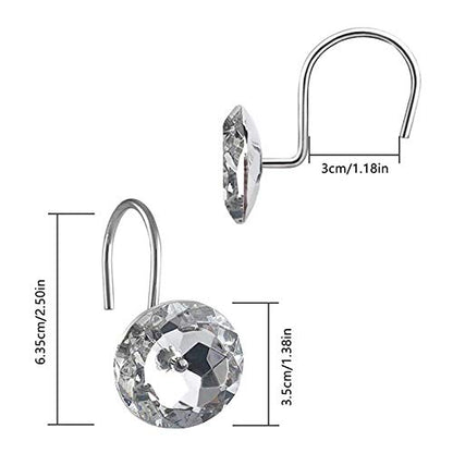 12 Pcs Bling Rhinestones Shower Curtain Hooks Bathroom Rolling Hooks - color: Clear Crystal
