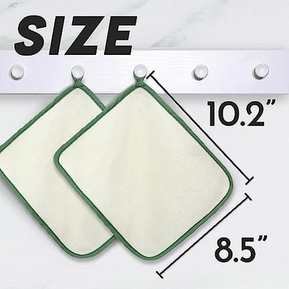 myHomeBody Dual Side Exfoliating Washcloth, White with Green Edge, Set of 5 | Exfoliating Bath Cloth, With Soft and Scrubbing Side, Body Exfoliation Scrubber for Bath and Shower, Durable Construction