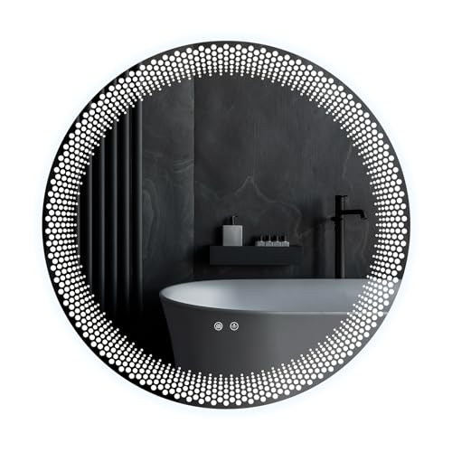 23.62" Round LED Bathroom Mirror with Anti-Fog & Touch Switch - Wall-Mounted Makeup Vanity Mirror, No Drilling Required, Smart Display (23.62") - size: 23.6"L x 23.6"W