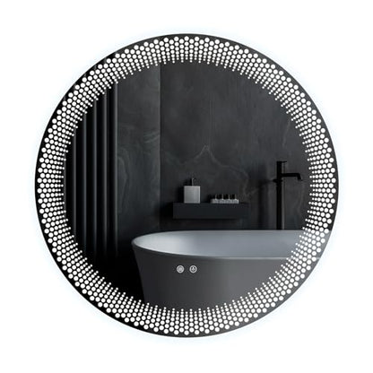 23.62" Round LED Bathroom Mirror with Anti-Fog & Touch Switch - Wall-Mounted Makeup Vanity Mirror, No Drilling Required, Smart Display (23.62") - size: 23.6"L x 23.6"W