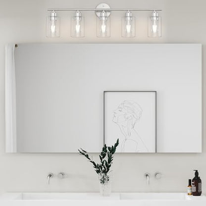 Bathroom Vanity Light Fixtures Brushed Nickel Bathroom Lighting Fixture, 5 Lights Bathroom Light Fixture Over Mirror, Modern Black Vanity Light, Wall Sconces with Glass Shades - color: Brushed Nickel, size: 5 Lights
