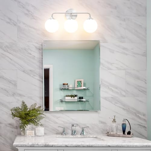 Elagant Modern Brushed Nickel Bathroom Vanity Lights, 3-Lights Bathroom Light Fixtures with Milky White Globe Glass Shade, Bathroom Wall Sconces Light over Mirror Dressing Table Bedroom Living Room - color: Nickel, size: 3 light