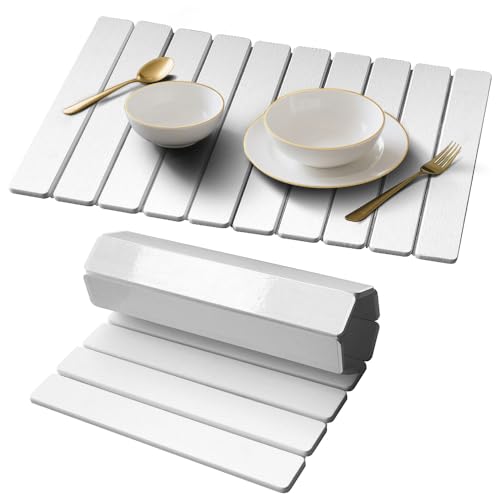 Stone Drying Mat for Kitchen Counter, Quick Diatomaceous Earth Mats for Dishes, 24"L x 16" W Super Absorbent Fast-Drying Collapsible Countertop Stone Mat (White, 24" x 16") - color: White