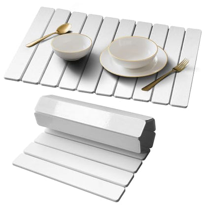 Stone Drying Mat for Kitchen Counter, Quick Diatomaceous Earth Mats for Dishes, 24"L x 16" W Super Absorbent Fast-Drying Collapsible Countertop Stone Mat (White, 24" x 16") - color: White