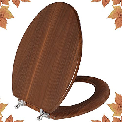 Angol Shiold Elongated Wooden Toilet Seat with Zinc Alloy Hinges, Easy to Install and Clean, Anti-pinch, Walnut - color: Walnut, size: Zinc Alloy Hinge