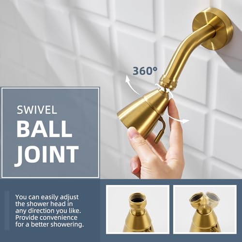 Angle Simple High Flow Shower Head Adjustable, G 1/2, Brushed Dark Gold | Brass, High Pressure Shower Sprayer for Outdoor, Adjustable Angle and Water Flow, No Flow Restrictor, Easy to Wash Clean - color: Brushed Dark Gold