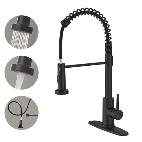 VOTON Black Kitchen Faucet with Pull Down Sprayer Pull Out Kitchen Sink Faucet Stainless Steel Commercial Spring Farmhouse faucets for Kichen Sink Camper Laundry Utility Rv Bar Sink Faucet | Pull Down Sprayer | Matte Black | 2 Spray Modes | 18 in Reach |