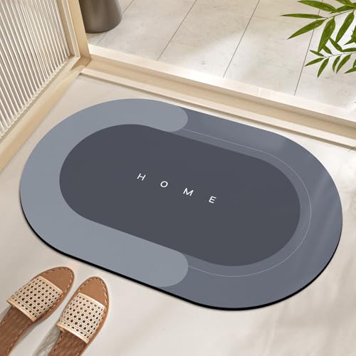 TOKLYUIE Super Absorbent Bath Mat, Quick-Drying Bathroom Mats, Super Absorbent Living Room Floor Mat, Rubber Non-Slip Bottom, Easy to Clean Bathroom Rugs, Simple Kitchen Doormat (Oval Blue, 40x60cm) - color: Oval Blue, size: 40 x 60 cm