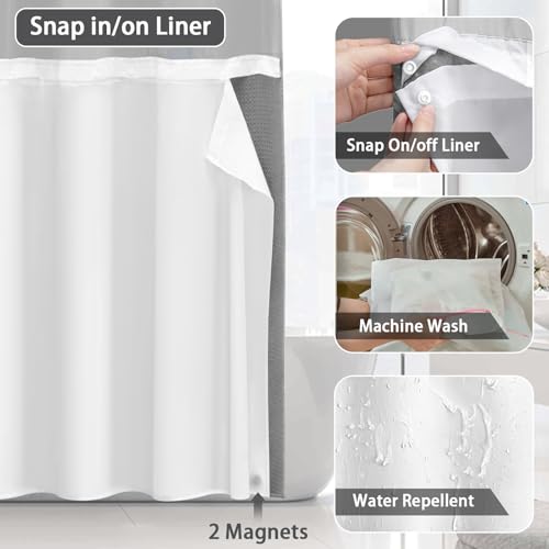 No Hook Shower Curtain with Liner Set Hotel Waffle Curtain Grey 48W X 75L | Washable Snap in Fabric Liner, Mesh Top Window, Waffle Hotel Style Shower Curtain Set - color: Grey, size: Small Stall 48"W x 75"L