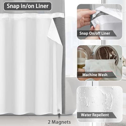 No Hook Shower Curtain with Liner Set Hotel Waffle Curtain Grey 60W X 75L | Washable Snap in Fabric Liner, Mesh Top Window, Waffle Hotel Style Shower Curtain Set - color: Grey, size: Stall 60"W x 75"L