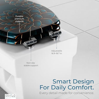 SANILO Wooden Toilet Seat with Soft Close [ELONGATED] - Decorative, Quiet & Slow Close Molded Wood Seat - With Strong Bumpers & Hinges - Adjustable Fit - Dahlia - color: Dahlia