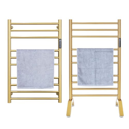 Heated Towel Rack Plug-in,Free Standing & Wall Mounted Dryer Rack Stainless Steel,Radiator 10 Bars Hot Towel Warmer with Built-in Timer,Gold - color: Gold