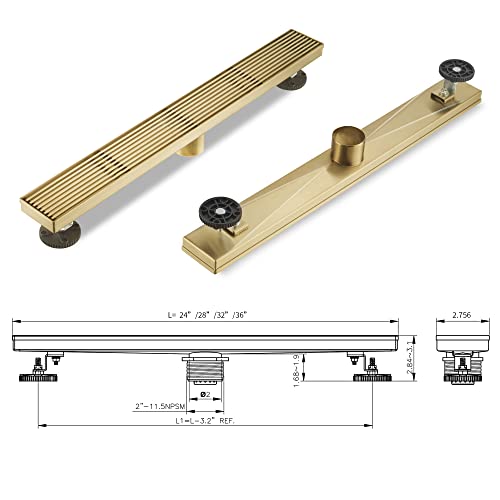 Linear Shower Drain 36 Inch, Brushed Gold 304 Stainless Steel Rectangular Shower Drain, 51L/Min Fast Drainage Floor Linear Drain, US Standard CUPC Certified, Zirconium Gold, SD-108-36ZG - color: Zirconium Gold, size: 36 Inch