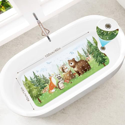 SHUCHING Baby Bath Mat for Tub Non Slip-40x16 Inch, Woodland Animal | Bathtub Mat for Kids & Toddler Mold Free, Long Shower Mat for Inside Shower with Suction Cup, Machine Washable - color: Pine Animal
