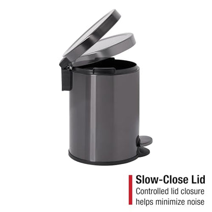 Rubbermaid Stainless Steel Round Step-On Trash Can, 1.6-Gallon, Charcoal, Wastebasket with Lid for Home/Bathroom/Kitchen/Office - style: Round Step-On