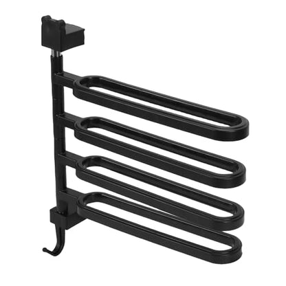 Buachois Swivel Towel Bar, 4 Arm Wall Mounted Rotating Towel Rack Holder with Hooks ABS Black for Bathroom Kitchen Balcony (3 Rods) - color: 3 Rods
