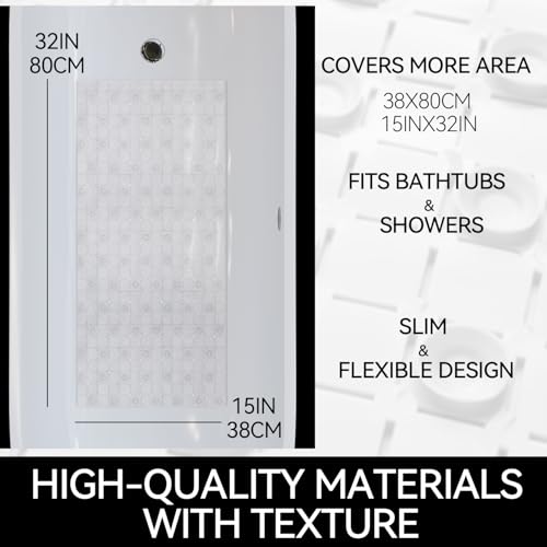 Hargiis Non-Slip Bathtub Mat, Anti Slip Shower Mat, Fast Drying Bathtub Mats, Foot Scrubber Mat, Anti Slip Mat for Tub, Floor, Bathroom, Kitchen, Home, Hotel (Clear 32"×15") - color: Clear
