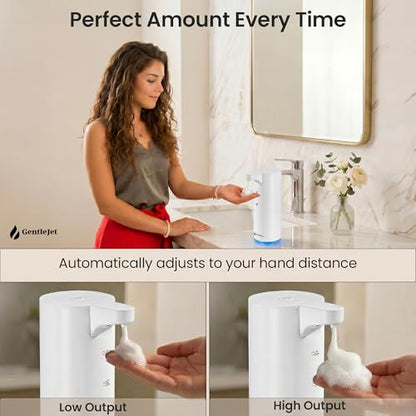GentleJet EasyFoam Automatic Foaming Soap Dispenser, Touchless USB-C Rechargeable Sensor Pump, 304 Stainless Steel, Adjustable Foam, IPX5 Water-Resistant for Bathroom & Kitchen, 10 fl oz / 300 mL - color: White